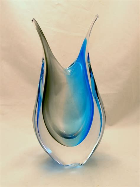 Murano Glass Vase Aqua Gray Murano Glass Murano Glass
