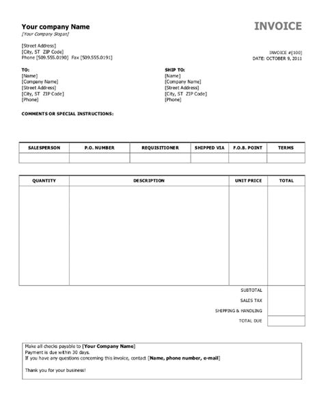 Free Download Invoice Template Microsoft Word