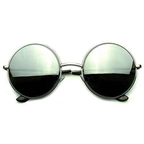Silver Round Metal Revo Mirrored Lens Sunglasses Shop Emblem Eyewear