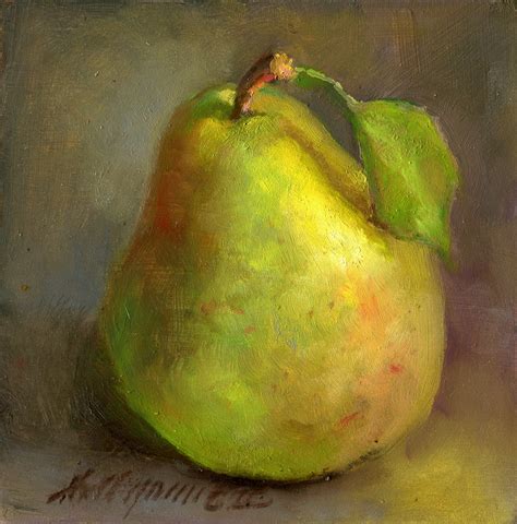 bartlett pear classical fruit painting  original oil panel hall