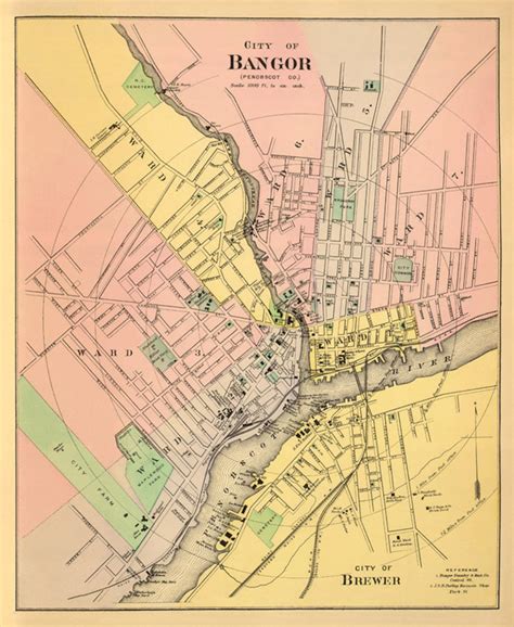 Bangor Map Vintage Map Of Bangor Maine Reproduction On Etsy
