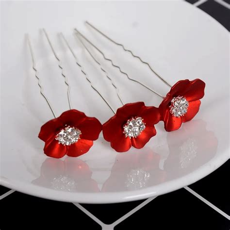 Imixlot 20pcs Lot Fashion Crystal Hairpins For Wedding Hair Pins Red