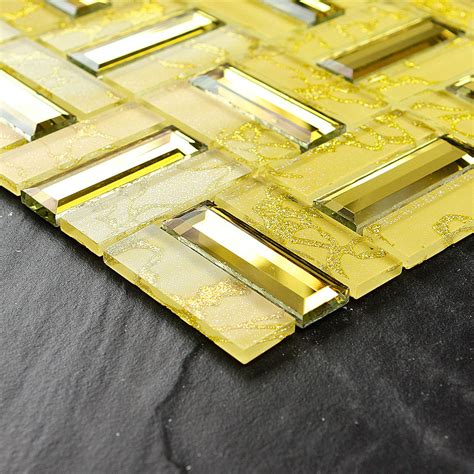 Crystal Mosaic Tile Sheets Gold Brick Bathroom Wall Mirror Tile