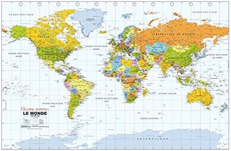 political world wall map french language    matte plastic amazonca office products