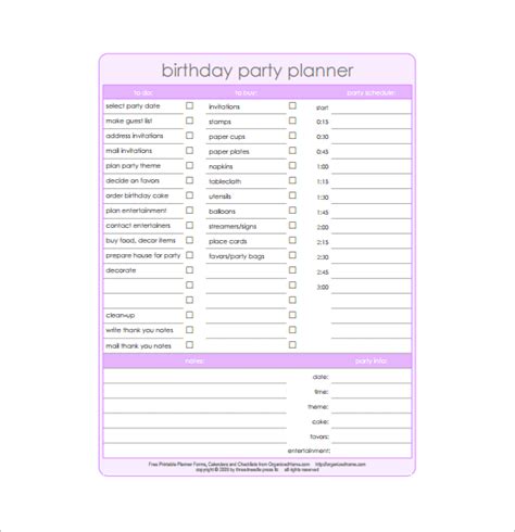 birthday party schedule template  template ideas