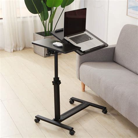 tigerdad  bed table  wheels adjustable rolling laptop table overbed desk hospital tray
