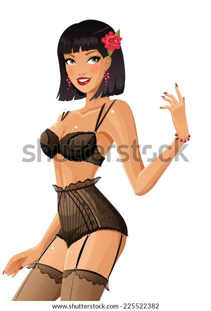 sexy brunette black lingerie stock vector royalty free 225522382
