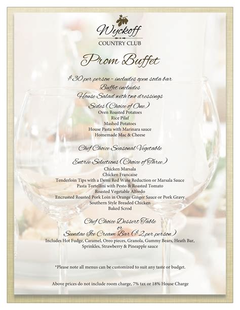 prom buffet menu wyckoff country club