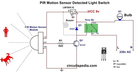 pir motion sensor circuit  human detection  lighting passive infrared sensor electronics