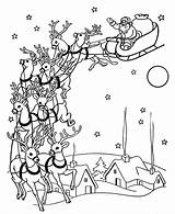 Santa Coloring Pages Christmas Claus Sleigh Reindeer Town Coming Sheets Printable Drawing Colouring Color Vintage Clause His Kids Activity Adult sketch template