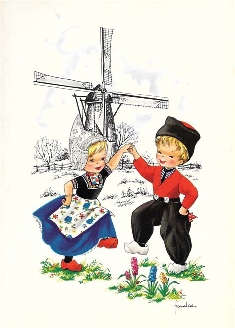 dancing near crocus vintage postcards holland dutch