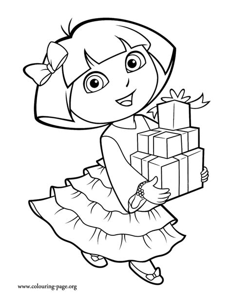 dora dora carrying  gifts coloring page