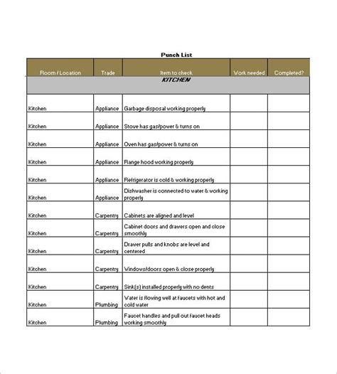 punch list excel template