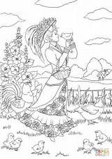 Coloring Pages Victorian Countryside Lady Chicken 56kb 1300px Color Getcolorings Easter sketch template
