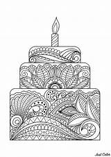 Coloring Cake Big Pages Cakes Adult Leafs Forest Middle Many Details Cup Flowery sketch template