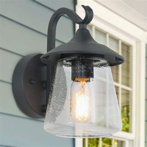 lnc farmhouse black outdoor wall light  clear seeded glass porch
