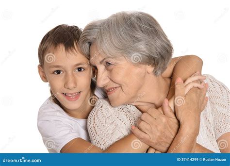young boy   grandmother stock image image  isolate closeup