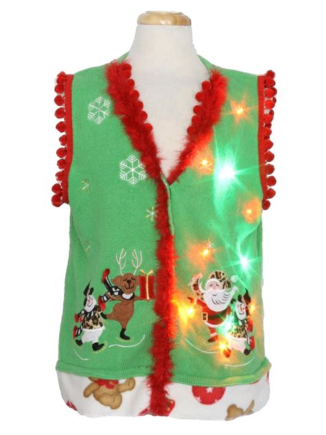 hand embellished multicolor lightup ugly christmas sweater vest