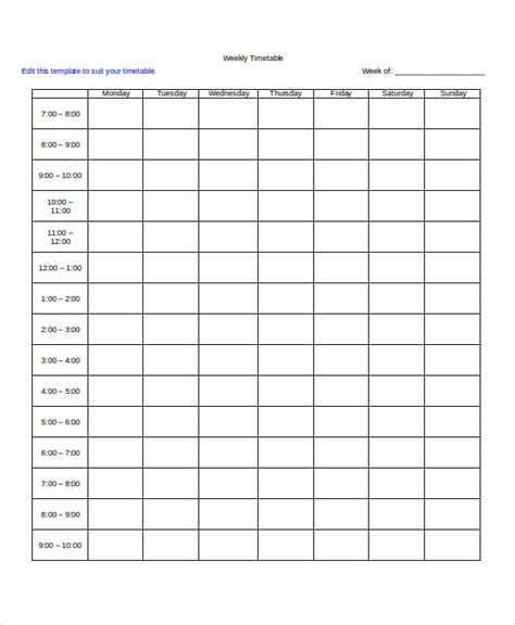 timetable templates  sample  format