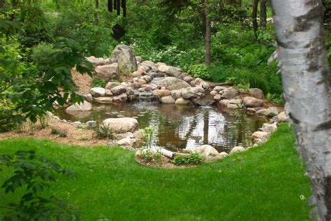large backyard pond  natural stone water feature  st paul mn