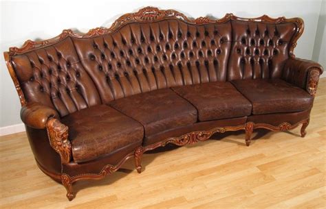 large vintage louis xv french rococo leather upholstered sofa settee
