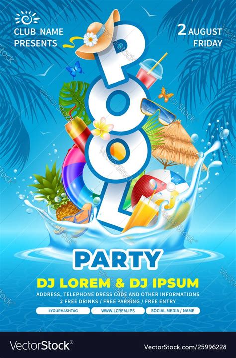 pool party poster template vector image  vectorstock pool parties flyer party design poster
