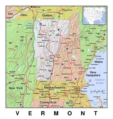 detailed map  vermont state  relief  state  vermont