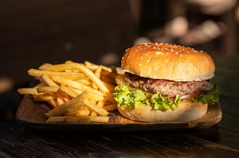 plate  fries  burger  stock photo