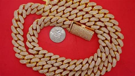 grams  solid gold miami cuban link chain prong  diamonds  carats ebay