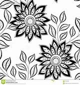Vector Seamless Monochrome Floral Pattern Flowers Contour Preview sketch template