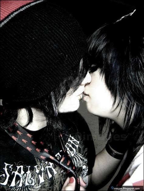 emo couple kiss cute