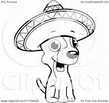 Chihuahua Sombrero Cartoon Sitting Coloring Wearing Vector Clipart Thoman Cory Outlined 2021 Clipartof sketch template
