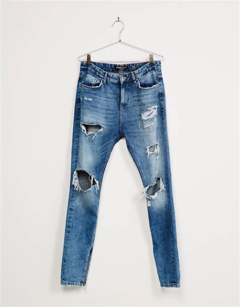 ripped slim fit zipper jeans man bershka indonesia mens skinny ripped jeans zipper jeans