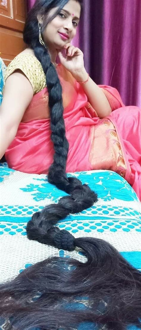 pin on thick long hair braid with saree