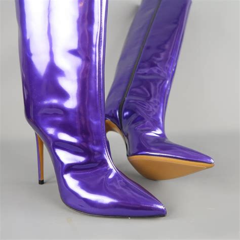 alexander vauthier size 7 5 purple metallic patent leather alex knee