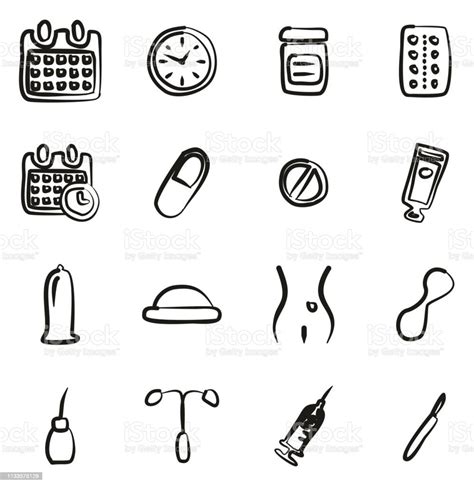 ilustración de métodos anticonceptivos iconos freehand y más vectores