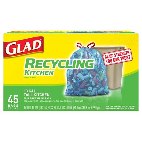 glad drawstring recycling translucent blue tall kitchen 13 gallon trash