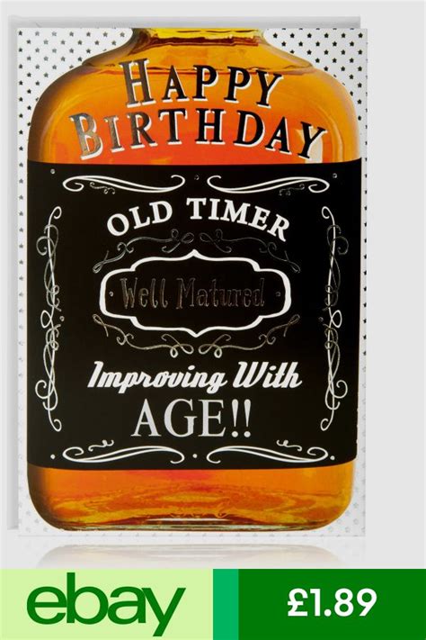 happy birthday  card whiskey bottle silver foil modern