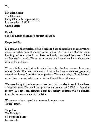 donation request letter  school donation letter donation request
