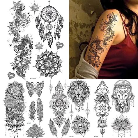 black india tribal dream catcher mandala flower henna tattoo sticker