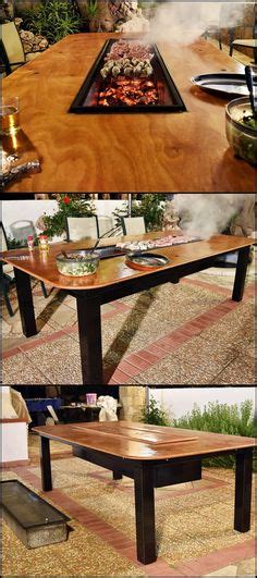 this korean style bbq table features a middle cut out for a hibachi grill grill not included