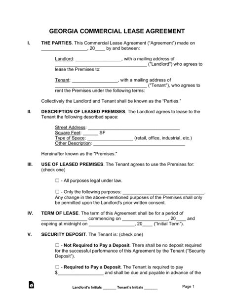 georgia commercial lease agreement template  word eforms