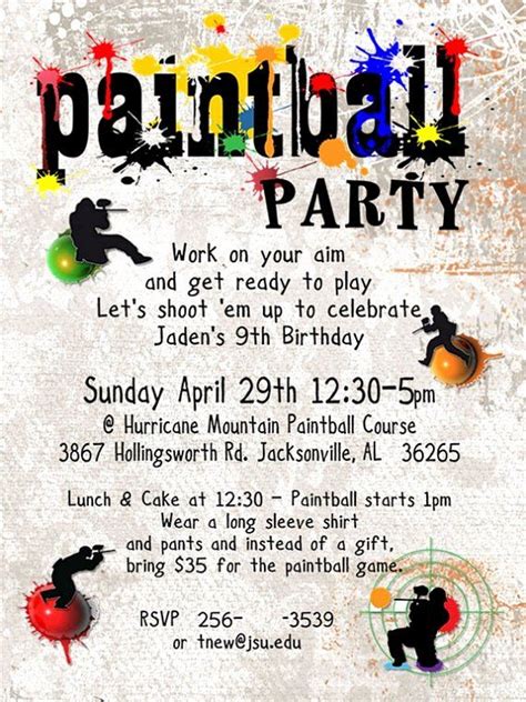 paintball party invitation template  fresh    paintball