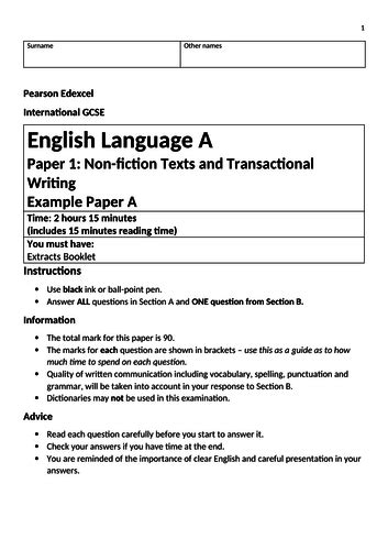 edexcel igcse english language sample exam paper teaching resources
