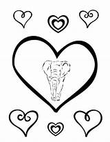 Elephant Coloring Hearts sketch template