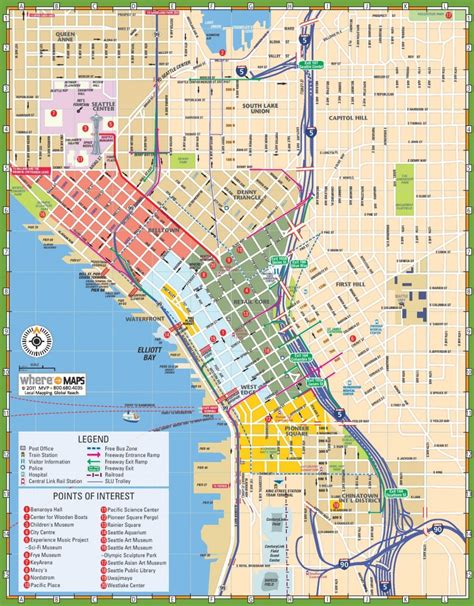 map  downtown seattle interactive  printable maps wheretraveler printable map