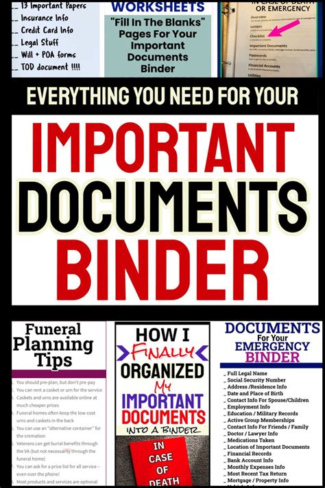 important documents binder checklist printables  paperwork