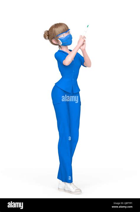 Nurse Girl Is Holding A Syringe To Apply The Vaccine 3d Illustration