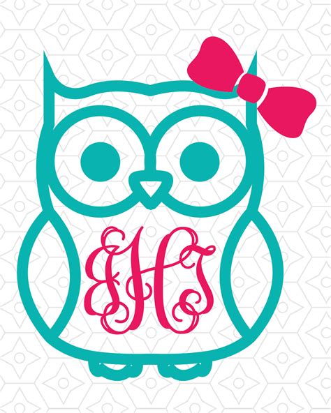owl    bow monogram frame decal design svg dxf vector
