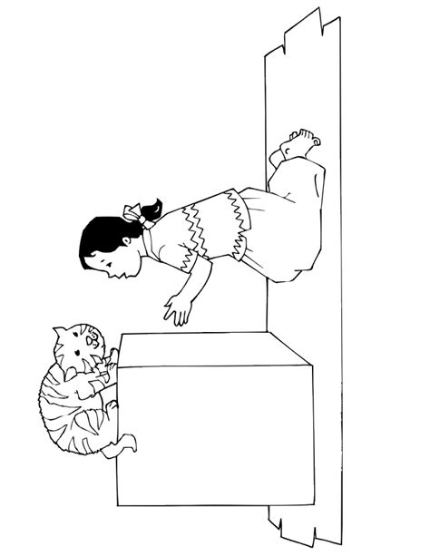 cat coloring page  girl   cat   box